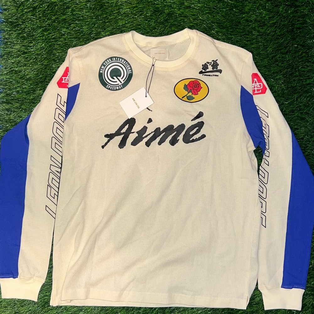 Aime Leon Dore Cream and Blue Long Sleeve Sweater